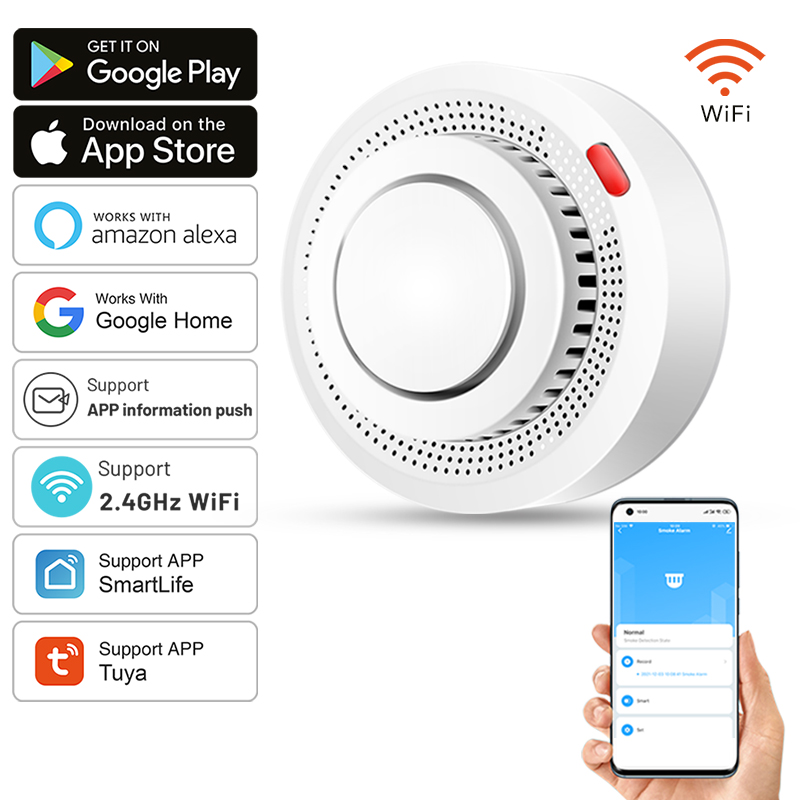 Smoke Detector Interconnected - Tuya 스마트 WiFi 연기 감지기 화재