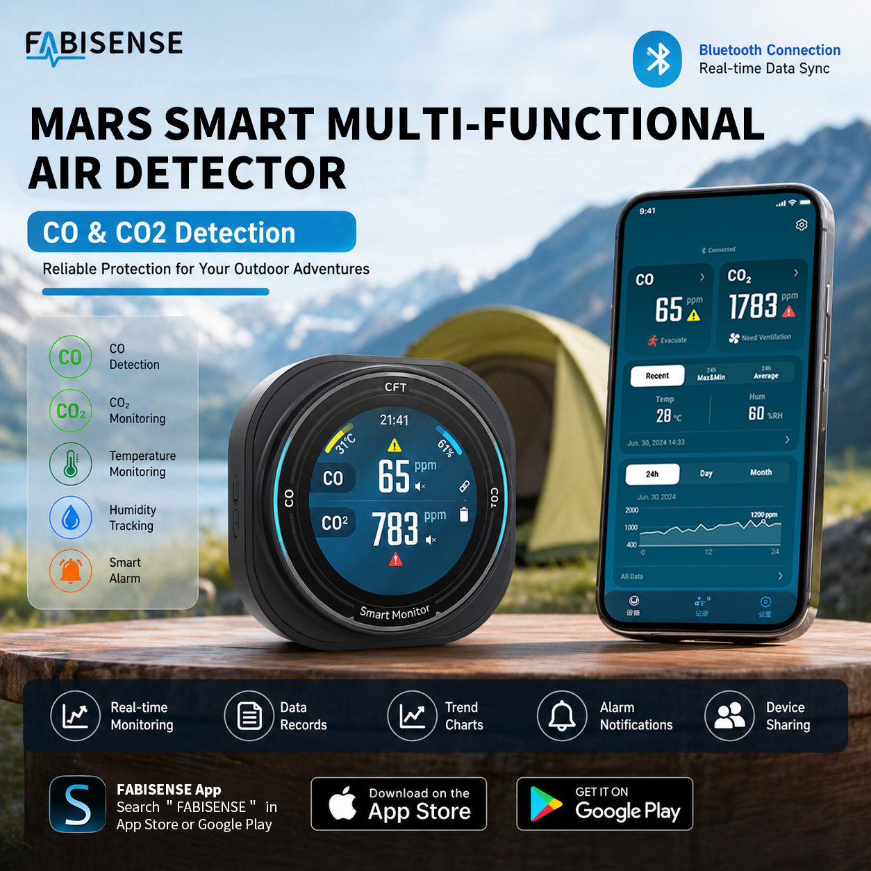 Co Detector Plug - FABISENSE 휴대용 공기질 감지기 LCD 디스플레이가