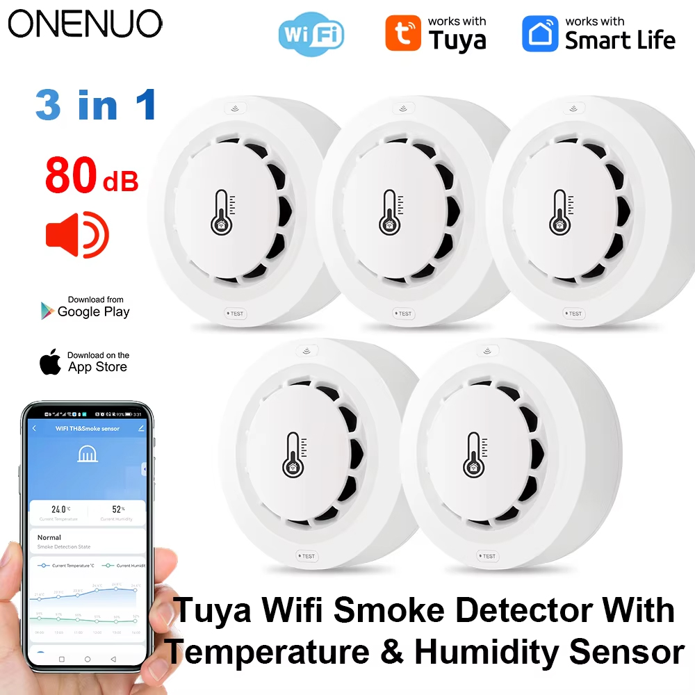 Smoke Detector Interconnected - Tuya Wifi BT 2 연결 연기