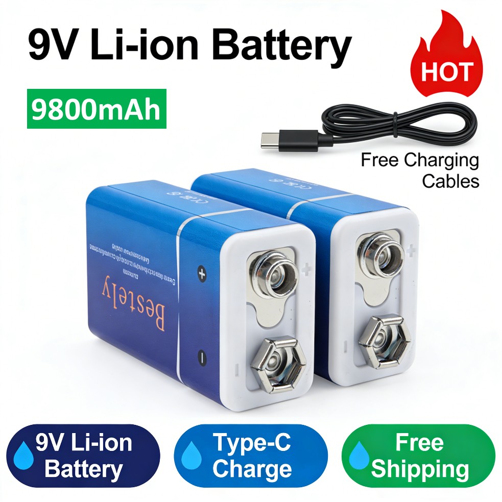 Smoke Detector Interconnected - 충전식 9V 배터리, 9800mAh 대용량 9볼트