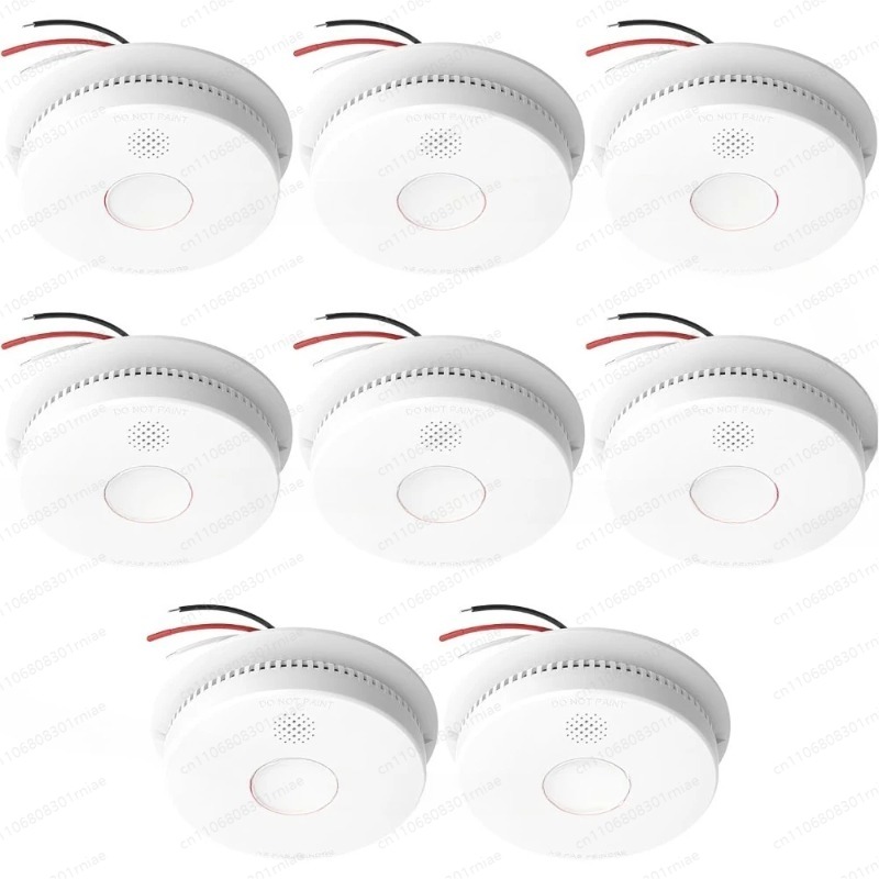 Smoke Detector Interconnected - 고품질 8팩, 유선 연결형 연기 감지기,
