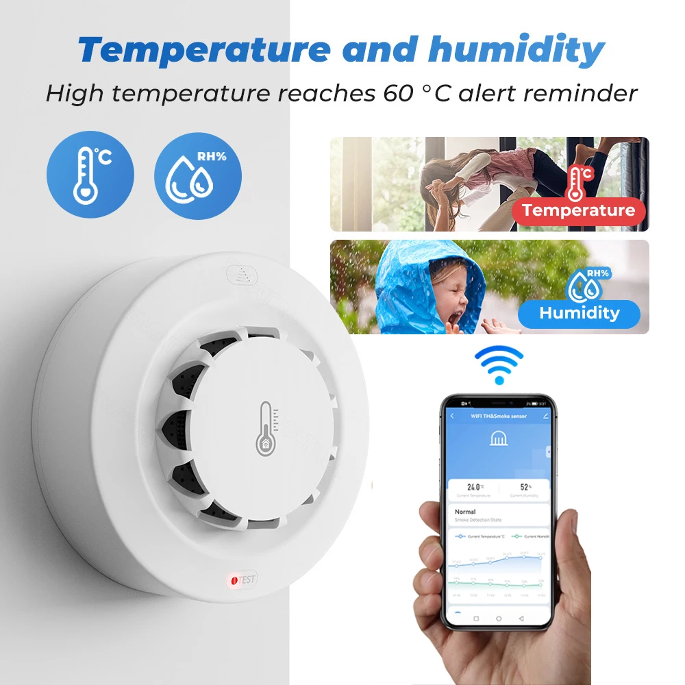 Tuya Wifi BT 2 연결 연기 감지기 온도 습도 - Smoke Detector Interconnected 리뷰 및 가격