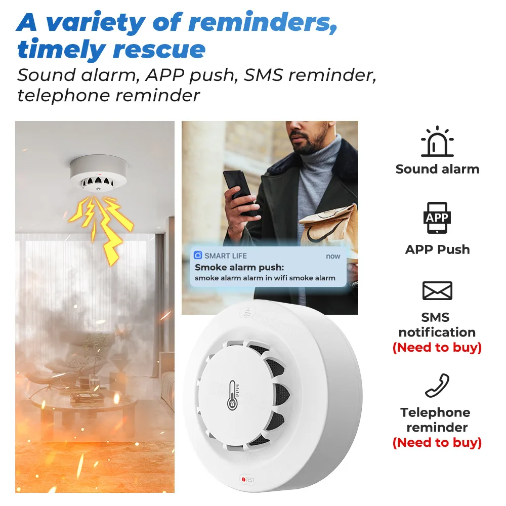 Tuya Wifi BT 2 연결 연기 감지기 온도 습도 - Smoke Detector Interconnected 리뷰 및 가격