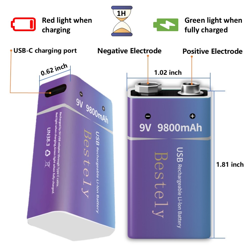 충전식 9V 배터리, 9800mAh 대용량 9볼트 리튬 - Smoke Detector Interconnected 리뷰 및 가격