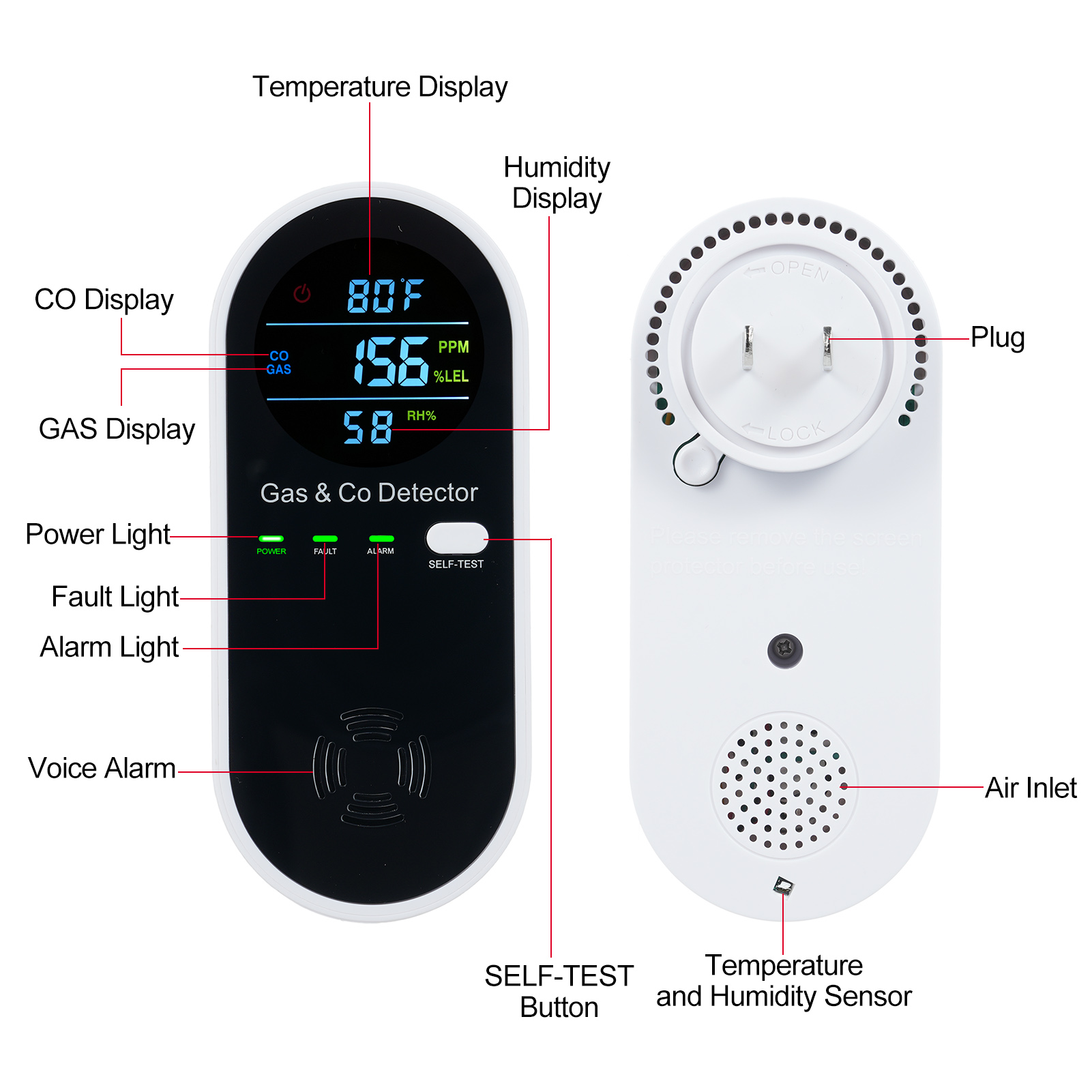 4 in 1 CO 모니터 알람 LCD 디스플레이 탄소  - Co Detector Plug 리뷰 및 가격