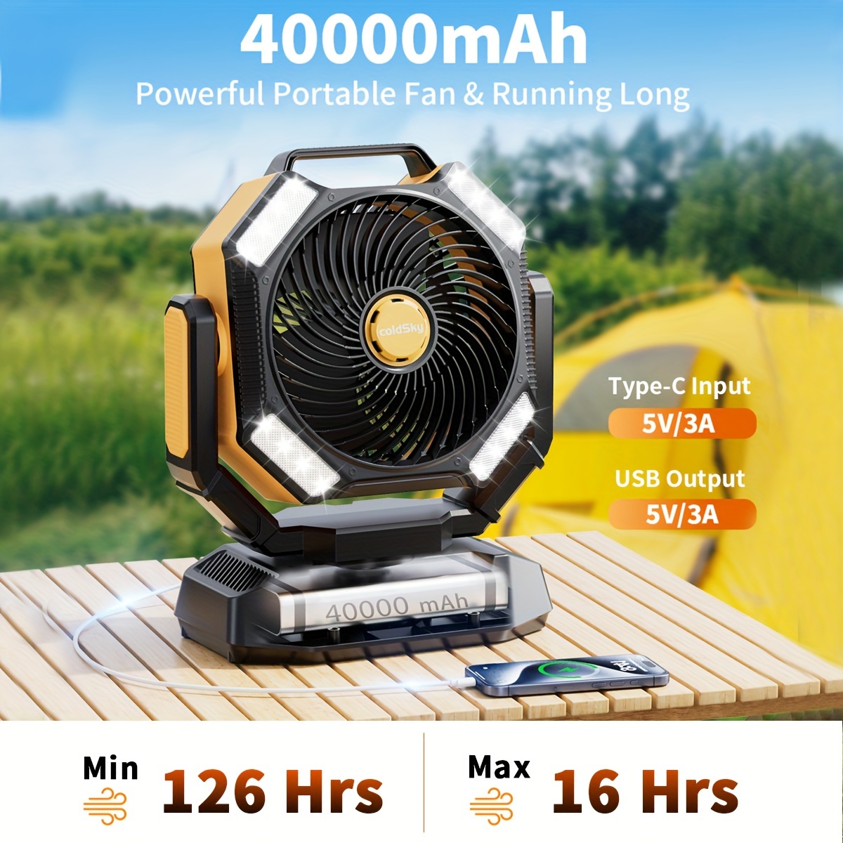 콜드스카이 캠핑팬, 배터리 구동식 4 LED 조명 팬, - Power Outage Light 리뷰 및 가격