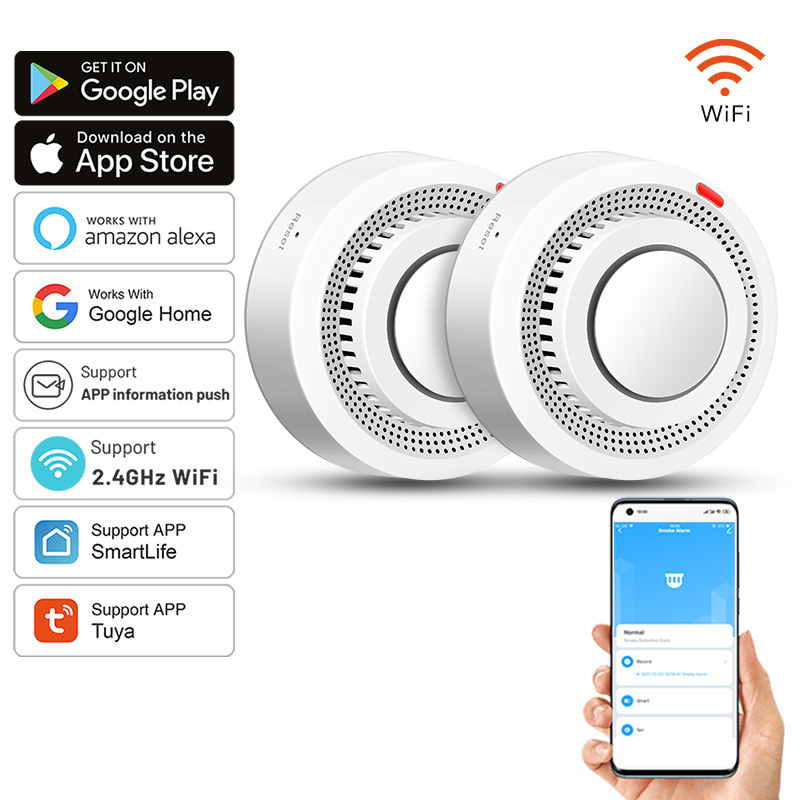 2팩 투야 스마트 WiFi 연기 감지기, 실시간 앱 알 - Smoke Detector Interconnected 리뷰 및 가격